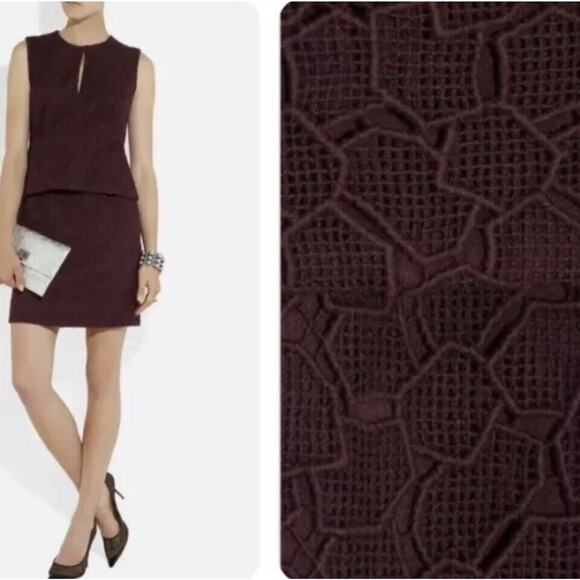 Diane Von Furstenberg DVF 4 authentic Delian Lace Peplum Dress Wine Sleeveless - Picture 1 of 15
